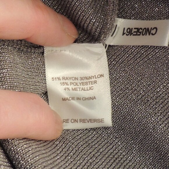 Eva Mendes Metallic Shimmer Mock-Neck Midi Dress – Long Sleeve, Gray Silver, Siz - Picture 7 of 7